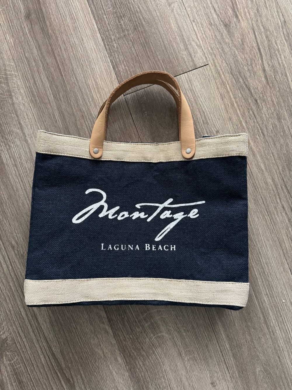 Laguna Beach Navy Canvas Tote Bag with Leather Handles